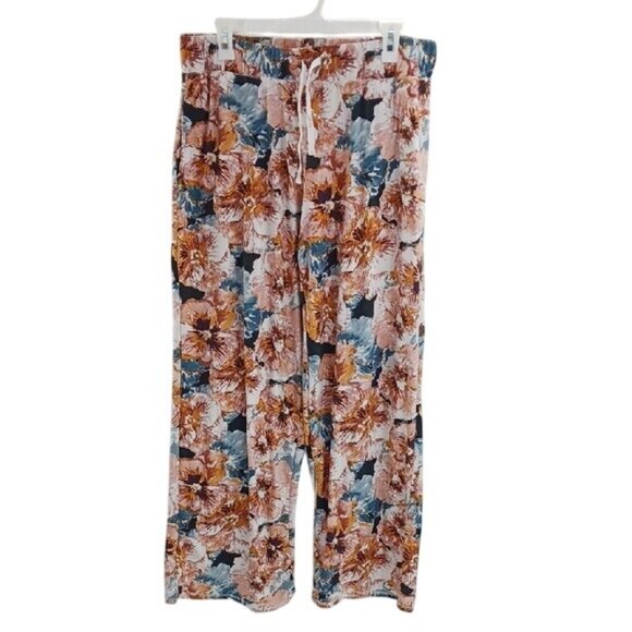 Jockey Lounge Pajama Pants Womens Size L Floral Elastic Waist Wide Leg - Picture 1 of 4